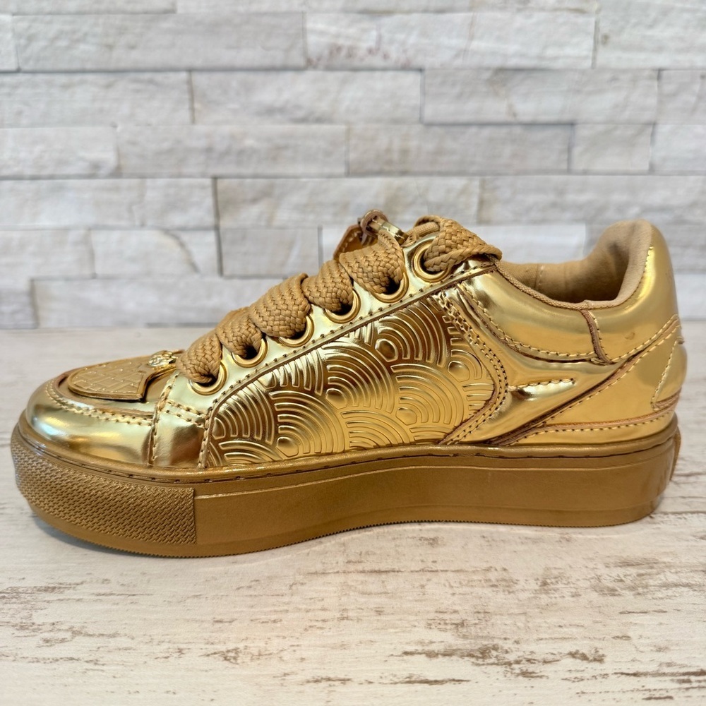 Kurt Geiger London Women's Southbank Tag Gold Metallic Platform Sneakers NEW - Picture 10 of 14